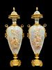 A Pair Of 19th C Sevres Hand Painted Bronze Lidded Urns