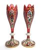 PAIR OF BOHEMIAN OVERLAID CRANBERRY GLASS VASES, 19TH C