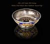 Indian Mughal Gold Inlaid Silver Guilloche Enamel Cup