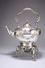 A VICTORIAN SILVER-PLATED SPIRIT KETTLE ON STAND, chased with scrolling fol