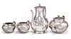 A CHINESE SILVER FOUR-PIECE TEA SERVICE, comprising teapot, coffee pot, cre
