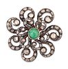A LATE 18TH/EARLY 19TH CENTURY EMERALD AND DIAMOND BROOCH, a round cabochon