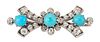 A LATE 19TH CENTURY TURQUOISE AND DIAMOND BROOCH, three turquoise within a 