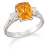 AN 18 CARAT WHITE GOLD YELLOW SAPPHIRE AND DIAMOND RING, an octagonal-cut y