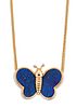 A LAPIS LAZULI BUTTERFLY PENDANT ON CHAIN, the stylised butterfly with lapi