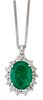 AN 18 CARAT WHITE GOLD EMERALD AND DIAMOND CLUSTER PENDANT ON CHAIN,?an ova
