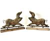 PAIR OF PIG FIGURE TIN WEATHERVANE ON WOODEN BASES