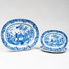 Pair of Chinese Export Blue and White Porcelain Platters and a Larger Platter
