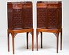 Pair of Small George III Mahogany Fretwork Cabinets on Stands
