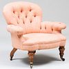 Victorian Style Mahogany and Animal Print Tufted Upholstered Armchair