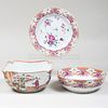 Chinese Export Famille Rose Porcelain Punch Bowl, Charger, and a Square Shaped Bowl