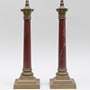 Pair of Gilt-Metal-Mounted Marble Columnar Table Lamps