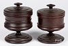 Two lignum vitae turned lidded canisters, 19th c.