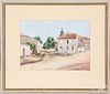 European watercolor townscape, ca. 1900