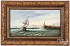 Henry Van Wyk oil on wood panel harbor scene