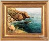 Oil on artist board of a rocky shoreline, 20th c.