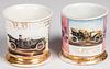 Two occupational shaving mugs with automobiles