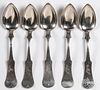 Five Richard Clayton coin silver tablespoons