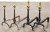 Two pairs of brass and iron andirons, 18th c.