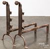 Large pair of wrought iron andirons, 18th c.