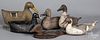 Five painted canvas covered duck decoys