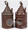 Two punched tin bullseye lanterns, 19th c.