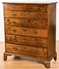 New England Chippendale birch semi-tall chest
