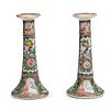 Pair of Chinese Asian Canton Rose Medallion Candlesticks Turn of the century