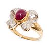 Ring, GIA 14K yellow and white gold ruby and diamond bow ring