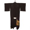 japanese &nbsp;1940s vintage handwoven silk crepe formal crested&nbsp;tomesode&nbsp;kimono, hand decorated