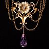 Necklace, Art Nouveau 14K Amethyst and freshwater Pearl Necklace, Circa 1900