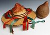 South American Woven Hat and Carved Gourd