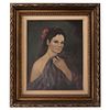 LAJOS FUZESI. Retrato de dama. Firmado. Óleo sobre tela. Enmarcado. Con etiqueta de importación de Hungría. 50 x 40 cm.
