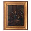ATRIBUIDO A JOSÉ DE PÁEZ. Jesús entre los doctores. Firmado. Óleo sobre lámina de cobre. Enmarcado. 62 x 47 cm.