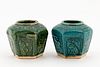 TWO CHINESE STONEWARE JARS, BLUE & GREEN