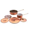 SIX PIECES, COPPER COOKWARE AND LIDS, WALDOW