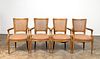 SET 4, NEOCLASSICAL STYLE CANED ARMCHAIRS