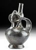 Chimu Pottery Stirrup Vessel - Figure w/ Tump Line