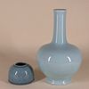 Celadon Bottle Vase and Blue Glazed Brush Washer