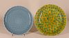 Blue Dish and Green Splatter Yellow Dish w/ Mk