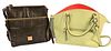 Two Dooney & Bourke Cross Body Handbags, to include one lime green satchel having red fabric lined single compartment interior, zip and slip pockets, 