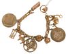 14 Karat Gold Charm Bracelet, having 12 charms, 9 marked 14K, total length 7 1/4 inches, total weight 33.5 grams.