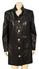 Chanel Boutique Black Leather Boutique Coat, having six button front closures and four front slip pockets, leather is supple, couple small scratches t