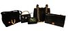 Five Vintage Designer Handbags, to include tall black skin with large chain handle by Life, black suede, black embossed crocodile leather by Dofan, bl