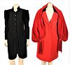 Vintage Valentino Shawl, Coat and Coat Dress, to include red wool and felt with red tassel ends by Valentino Couture; a velvet and black crepe coat dr