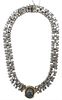 Sterling Silver and 18 Karat Gold Necklace, having sterling chain with 18 karat gold framed pendant, makers mark 1338 MI, 750, 925, length 16 inches, 