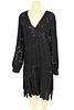 Michael Kors Evening Dress, heavily beaded with sequins, long sleeves, car wash flap, bottom evening dress, having plunging v-neck, zip back closure, 