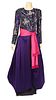 Bob Mackie Boutique Beaded Top Ball Gown, vintage 1980's Fleur de Lis, heavily beaded, multi color, long sleeve top having Mardi Gras purple full skir
