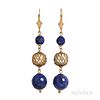 14kt Gold, Lapis, and Cultured Pearl Earrings