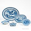 Five Canton Export Blue and White Porcelain Items